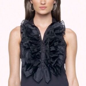 Ralph Lauren Black Label Cotton Sleeveless Silk Ruffle Blouse